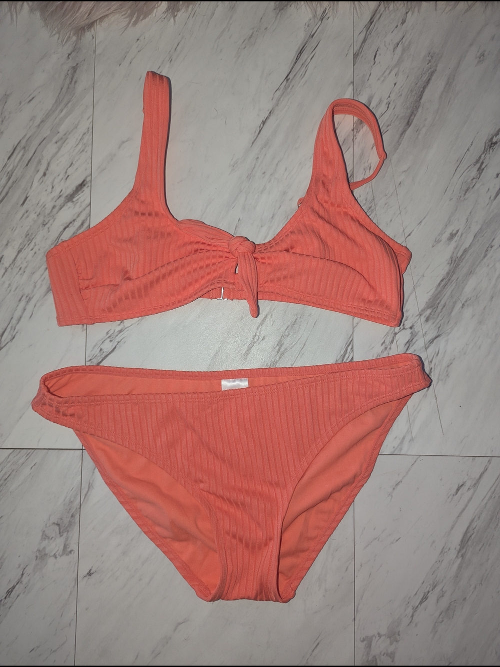 Xhilaration Coral Ribbed Two-Piece Bikini